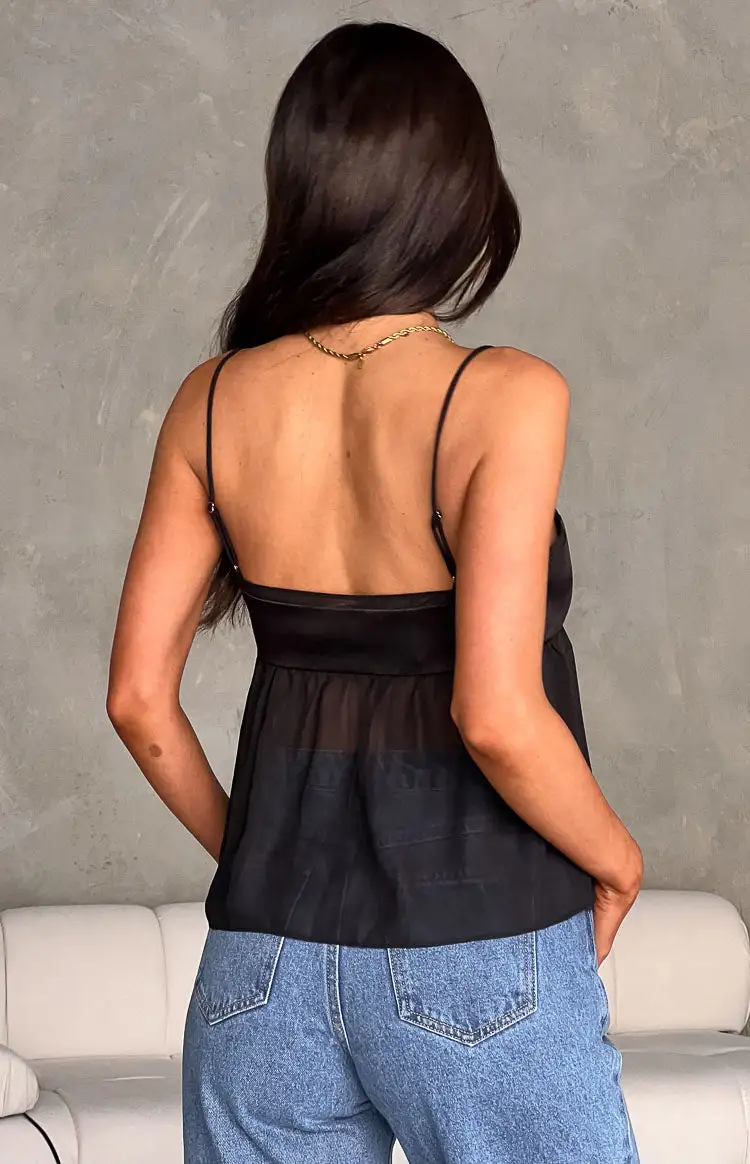 Love On Black Satin Cami Top