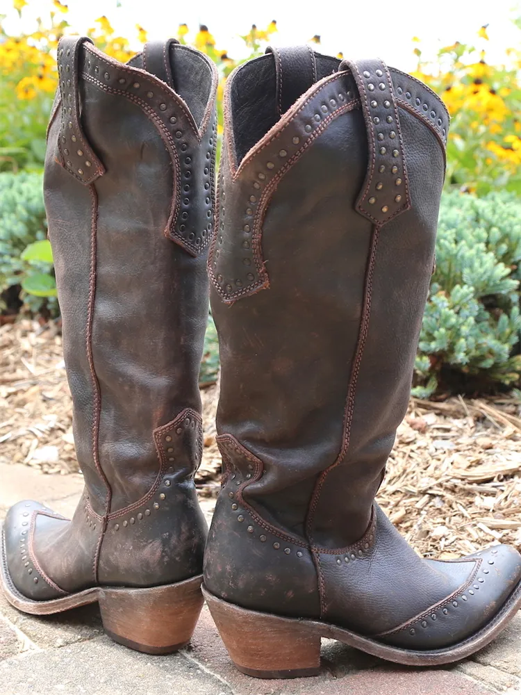 Western Vintage Studded Cowgirl Boots