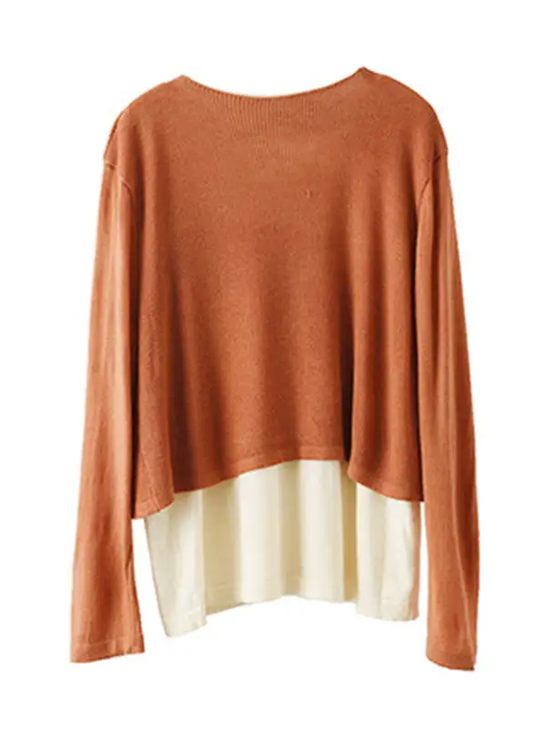 Urban Long Sleeves Knitting False Two Sweater Tops