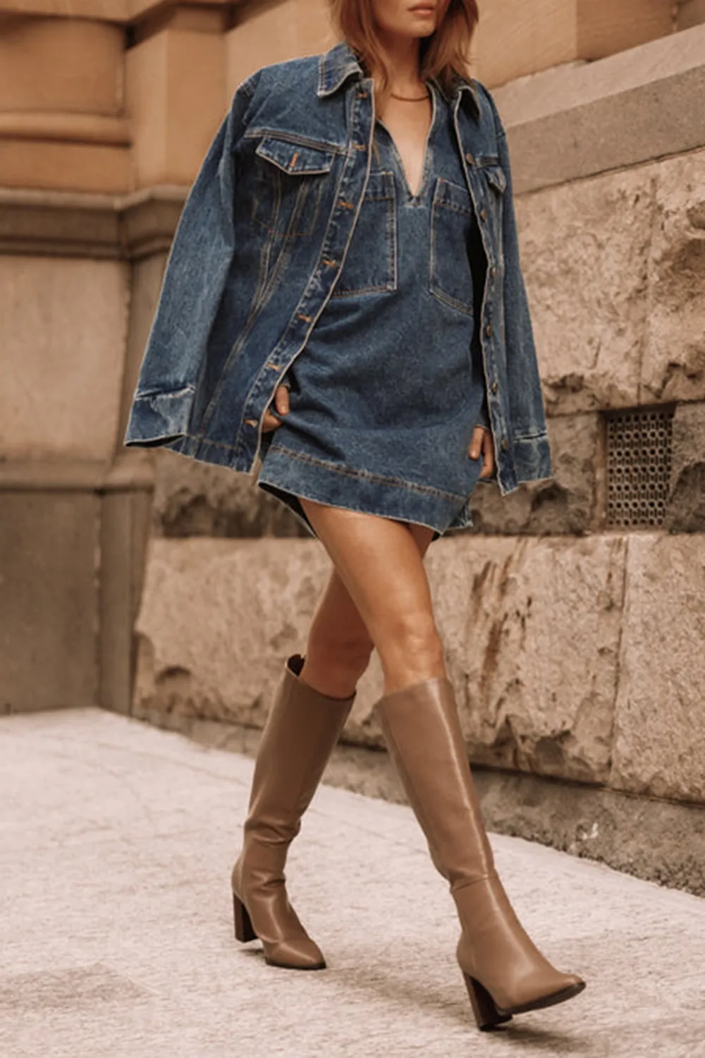 TARA LONG SLEEVE DRESS - DENIM