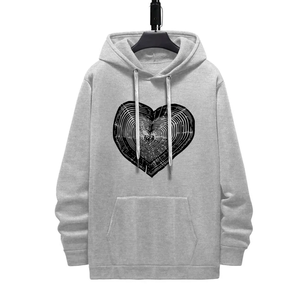 WOOD HEART PATTERN PRINTED HOODIE