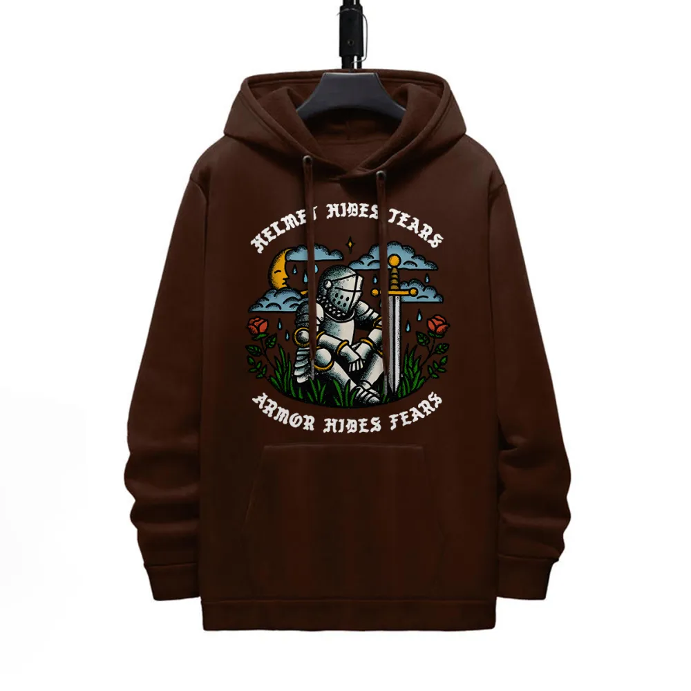 HELMET HIDES TEARS ARMOR HIDES FEARS PATTERN PRINTED HOODIE