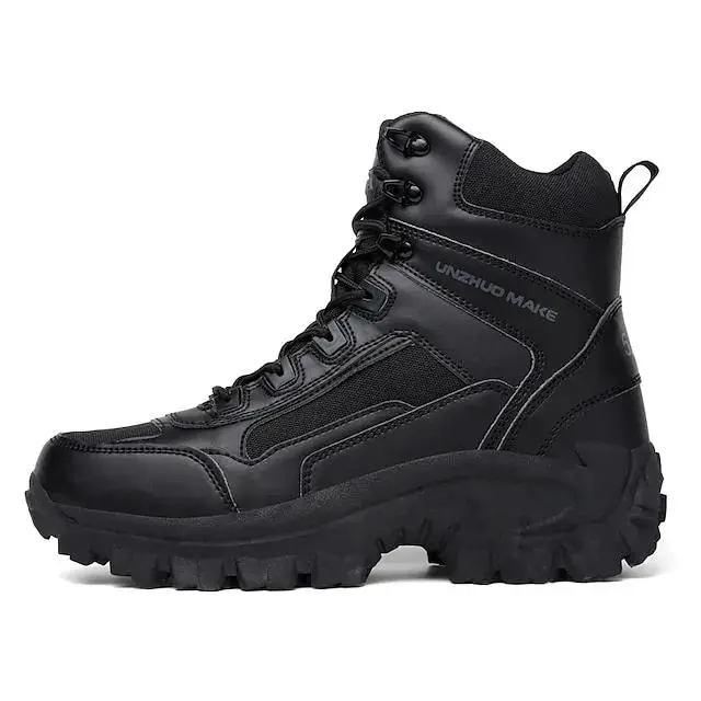 Men's Black Tactical Combat Boots – Heavy-Duty Lace-Up Boots with Rugged Sole for Hiking, Work, and Outdoor Activities