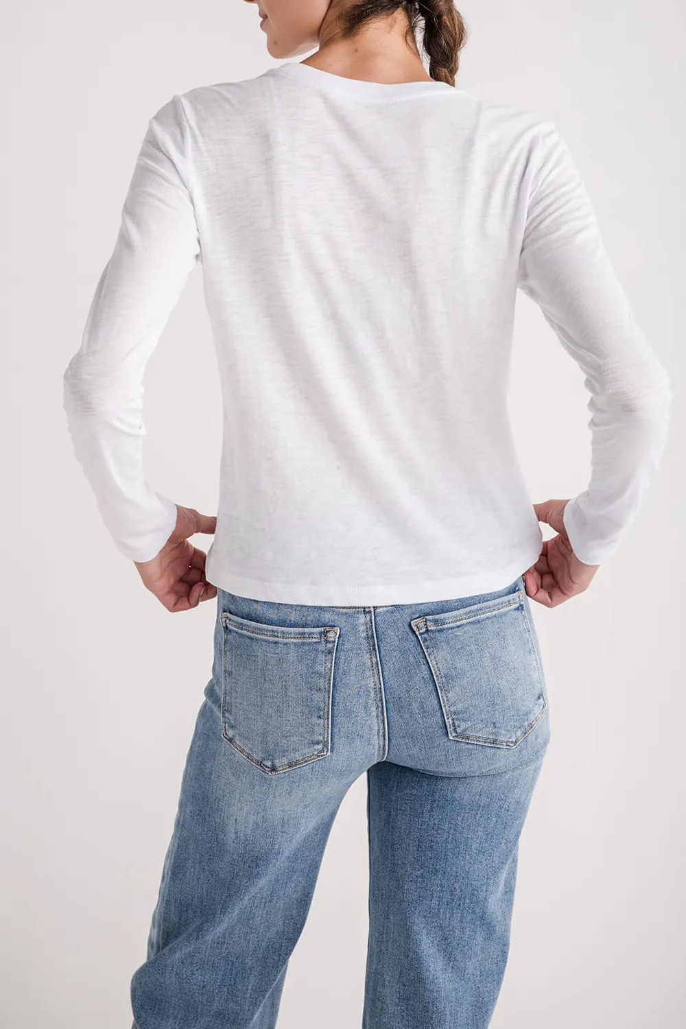 Crew Neck Modern Slub LS Tee - white