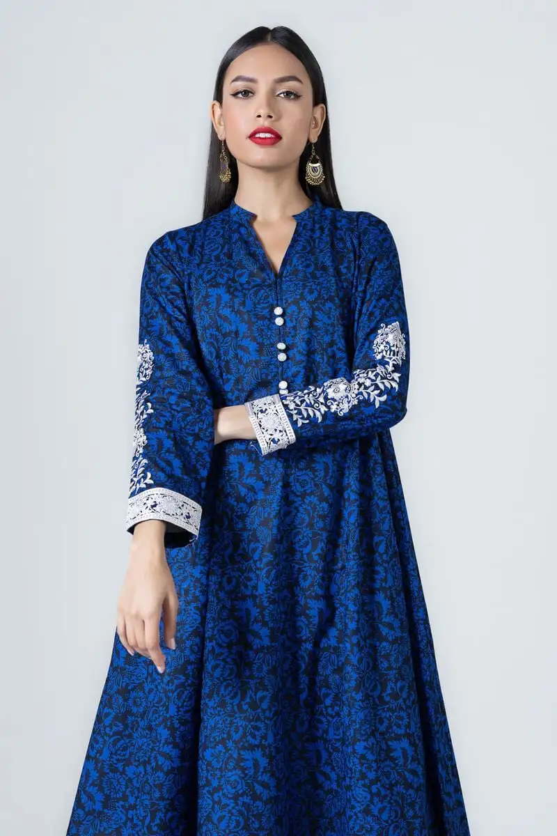 3 Piece Kurta Embroidered | Dupatta& Bottom & Tops | Color Navy blue