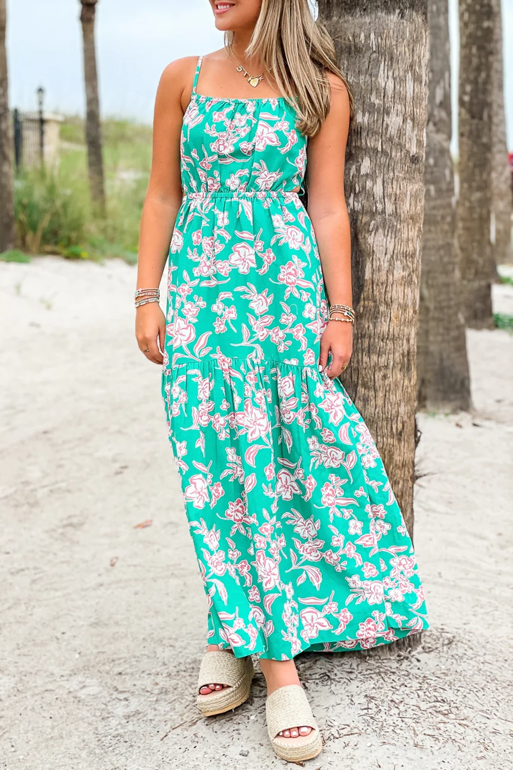 Mint Green Floral Maxi Dress