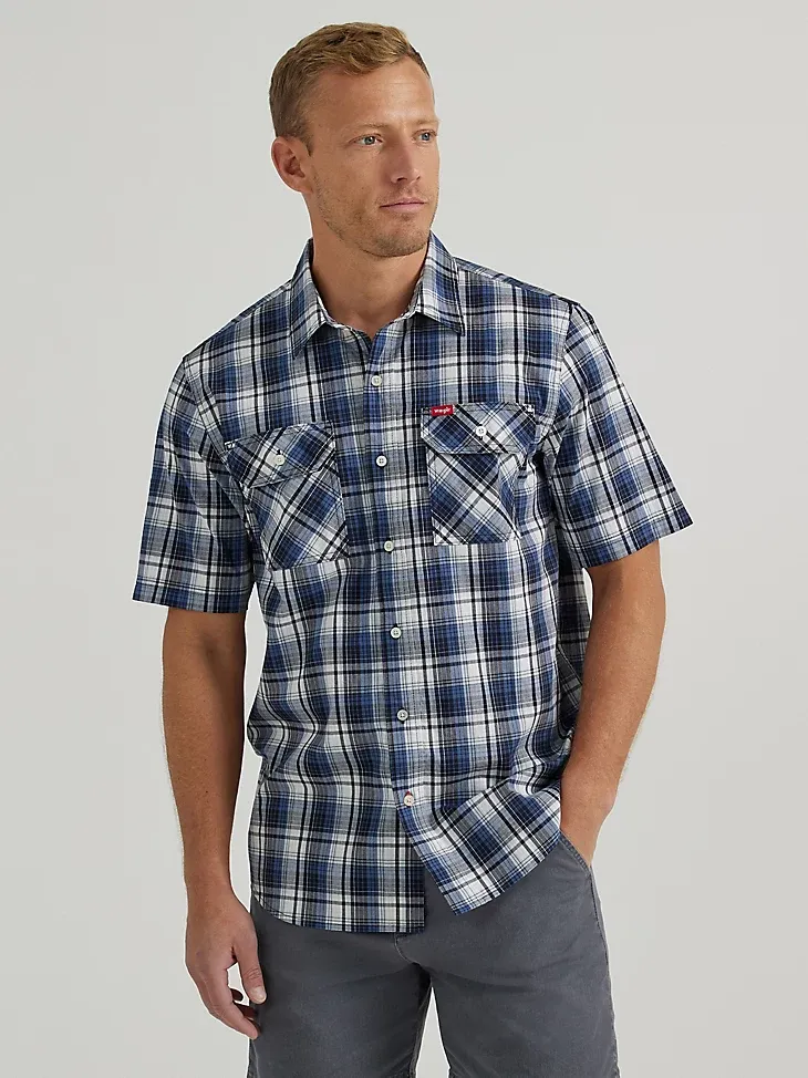 MEN'S RELAXED STRETCH POPLIN PLAID SHIRT IN PEARL BLUE