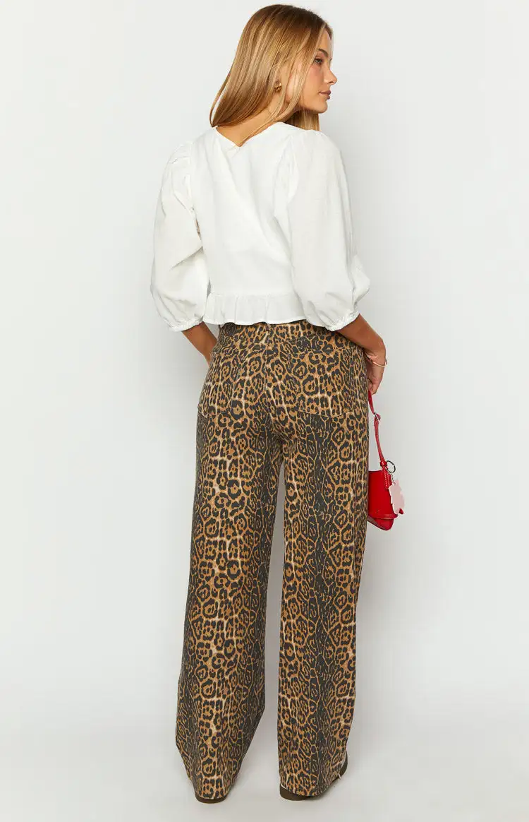 Brunet Leopard Print Straight Leg Jeans