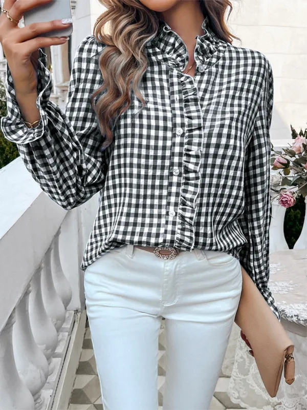 Women's French Contrast Button Check Shirt