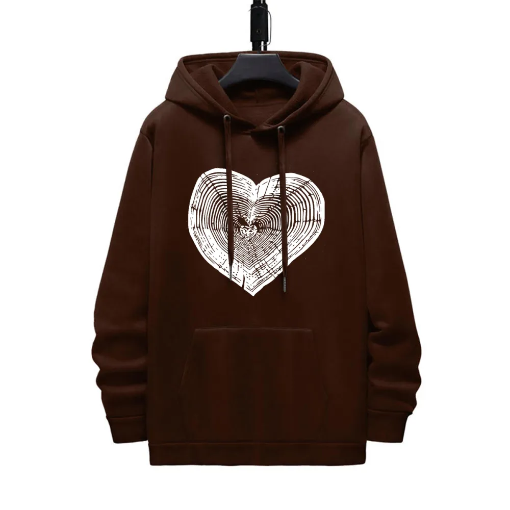 WOOD HEART PATTERN PRINTED HOODIE