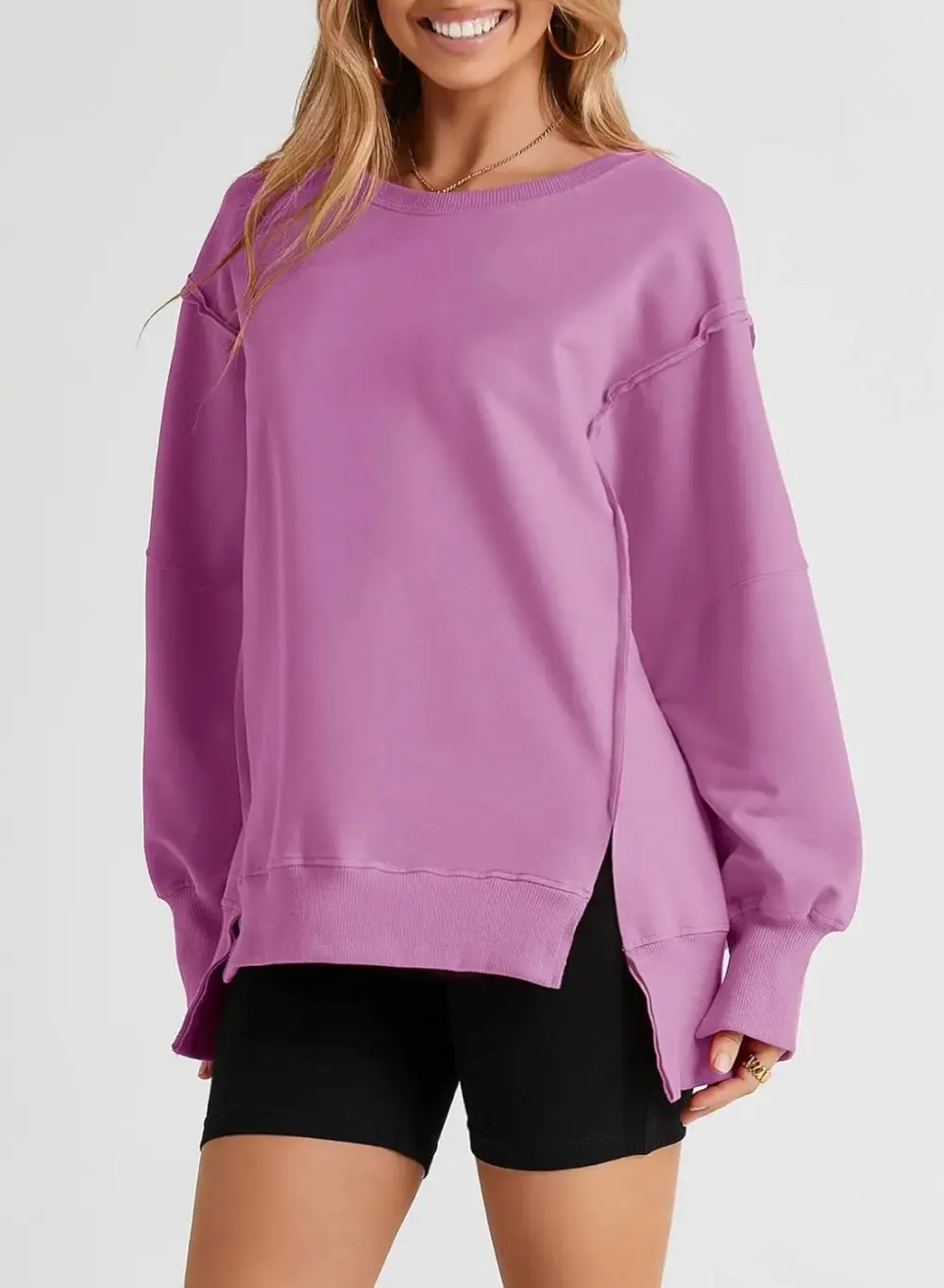 Oversized Reverse Seam Sweatshirt Long Sleeve Crewneck Pullover