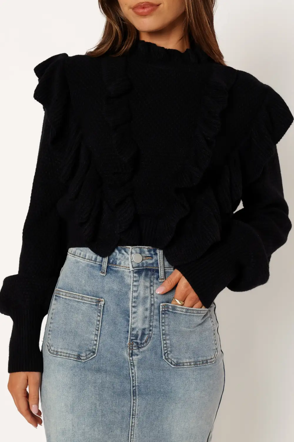 Charice Knit Long Sleeve Top - Black