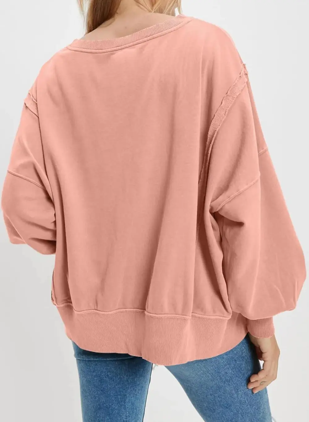 Oversized Reverse Seam Sweatshirt Long Sleeve Crewneck Pullover