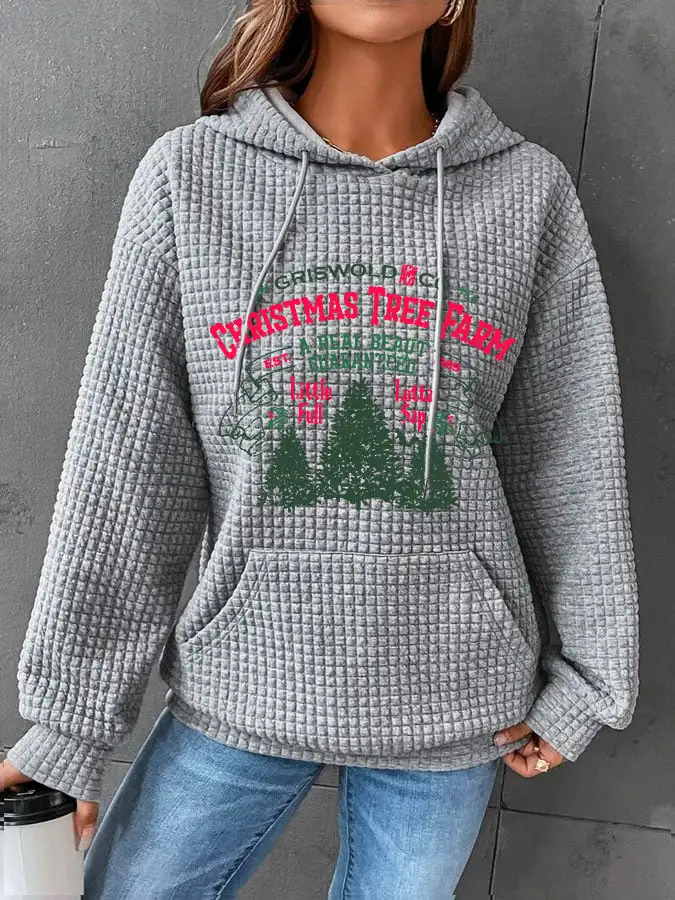 Women's Christmas Griswold Co Christmas Tree Farm Print Waffle Hoodie