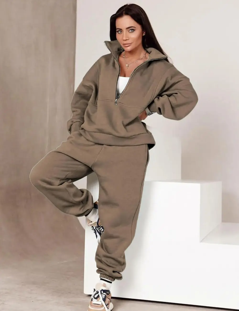 2 Piece Half Zip Sweatsuits Fleece Sweatshirt and Joggers Set Tracksuit