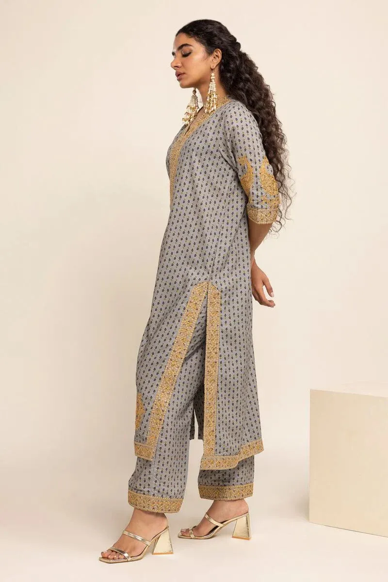 2 Piece | Kurta & Pants | Color Grey