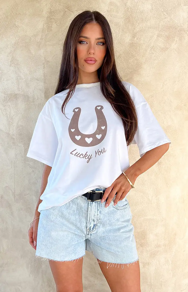 Lucky You White Western Tee