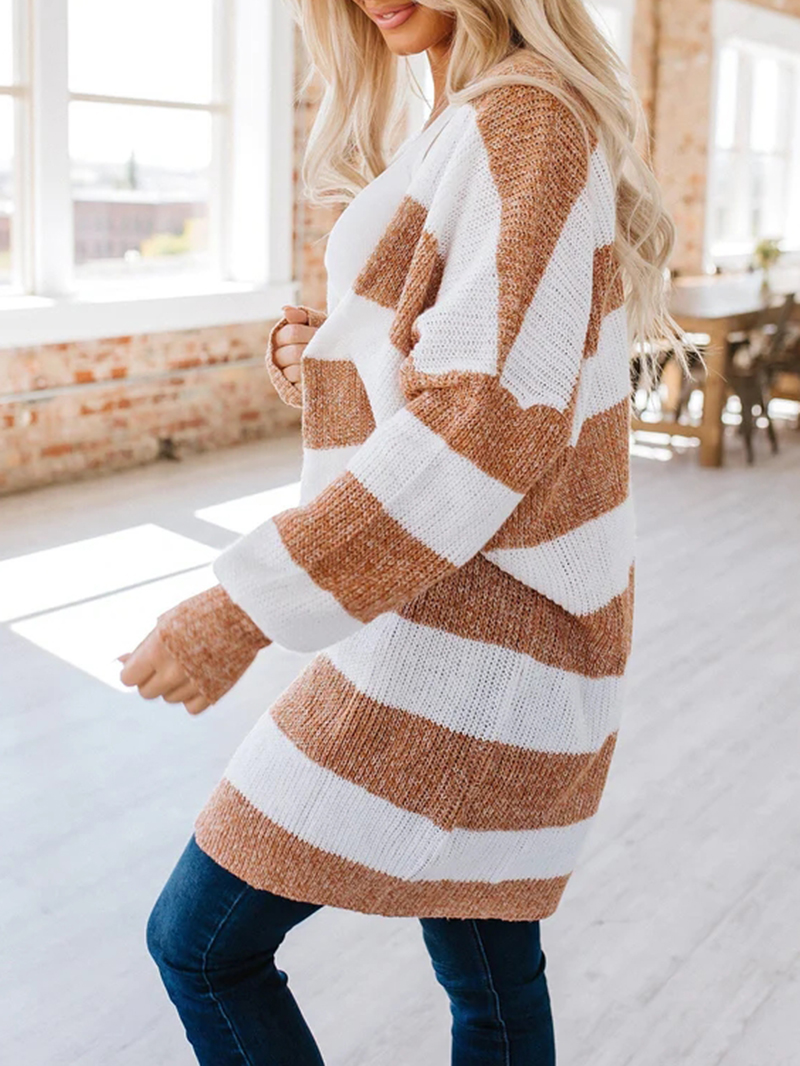 Striped Casual Elegant Sweater Jacket Coat