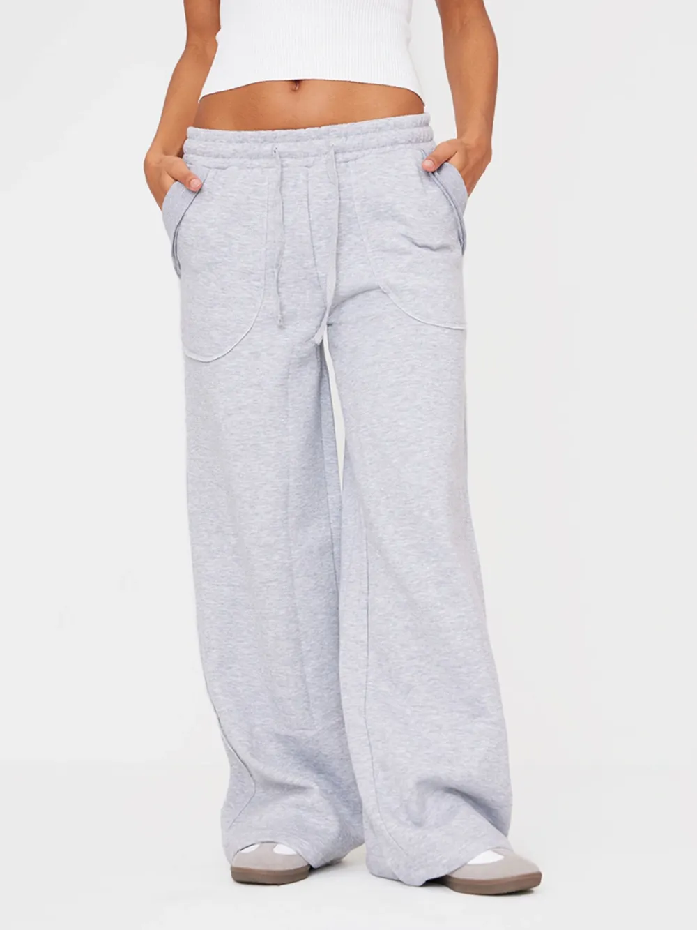 Grey Marl Exposed Seam Detail Wide Leg Sweatpants