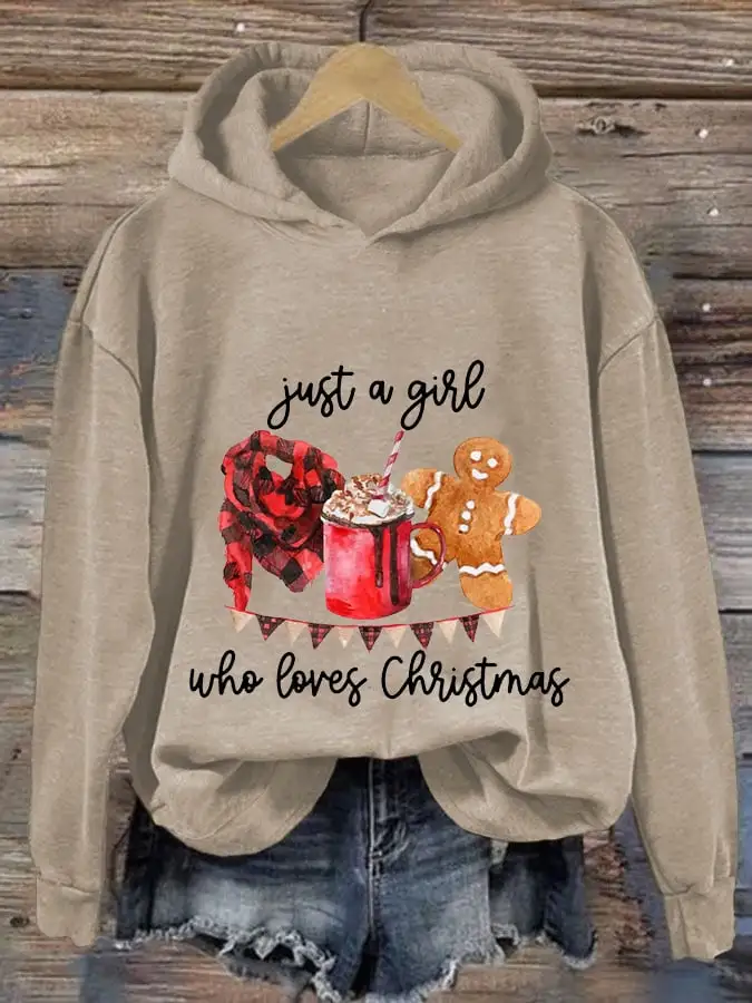 Women's Just A Girl Who Loves Christmas Print Casual Hooded