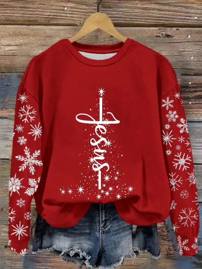 Women's Jesus Snowflake Print Sweatshirt