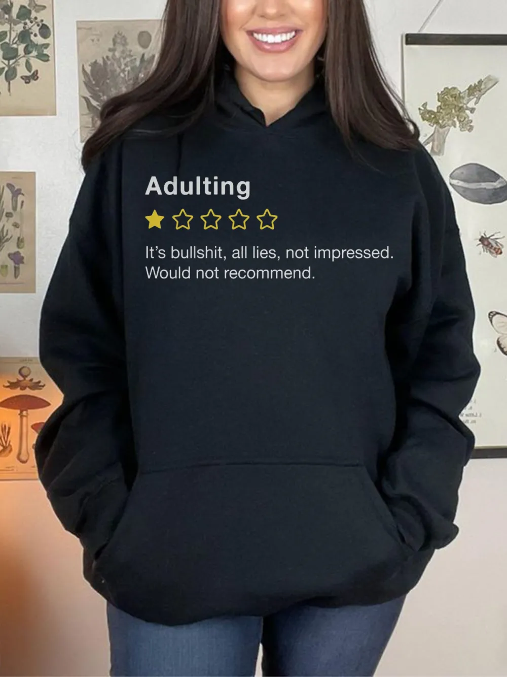 Adulting Rating Pattern Printed Hoodie