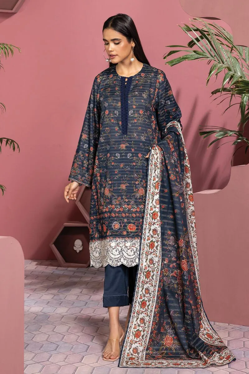 3 Piece Kurta Embroidered | Dupatta& Bottom & Tops | Color Black Blue