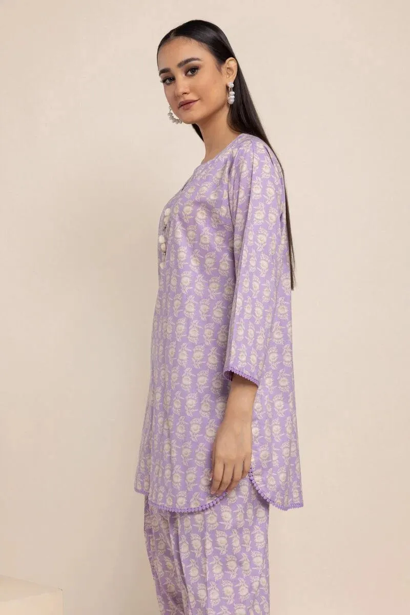 3 Piece Kurta Embroidered | Dupatta& Bottom & Tops | Color Purple