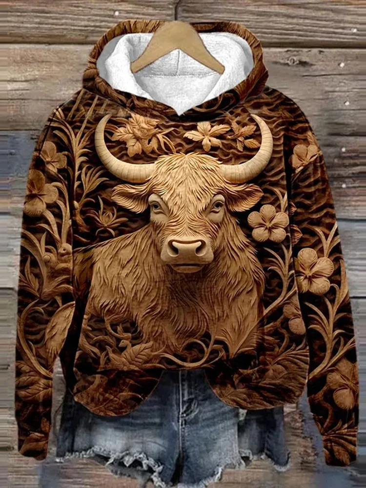 3D Highland Cow Print Hoodie