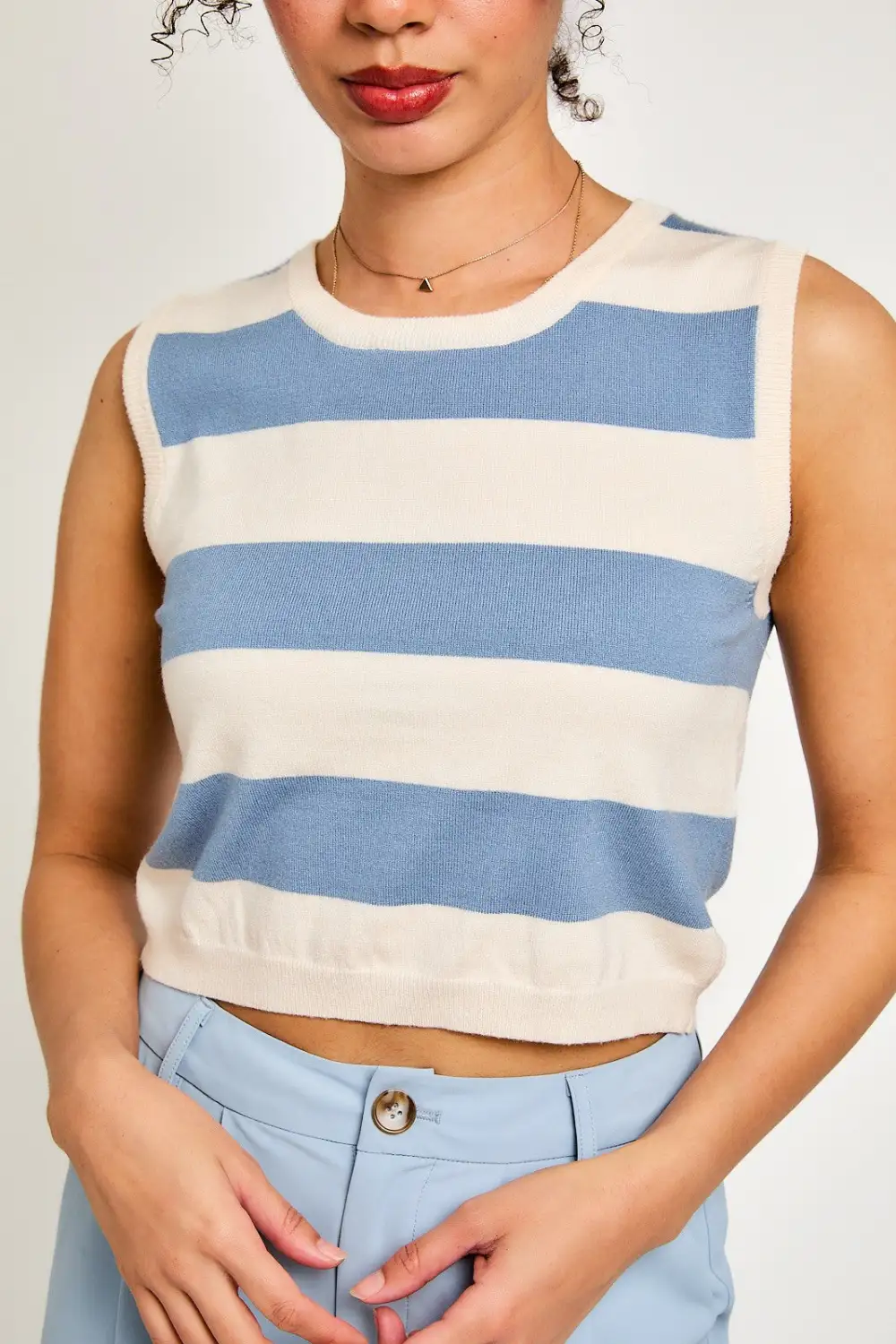 Slvless Stripe Sweater Top