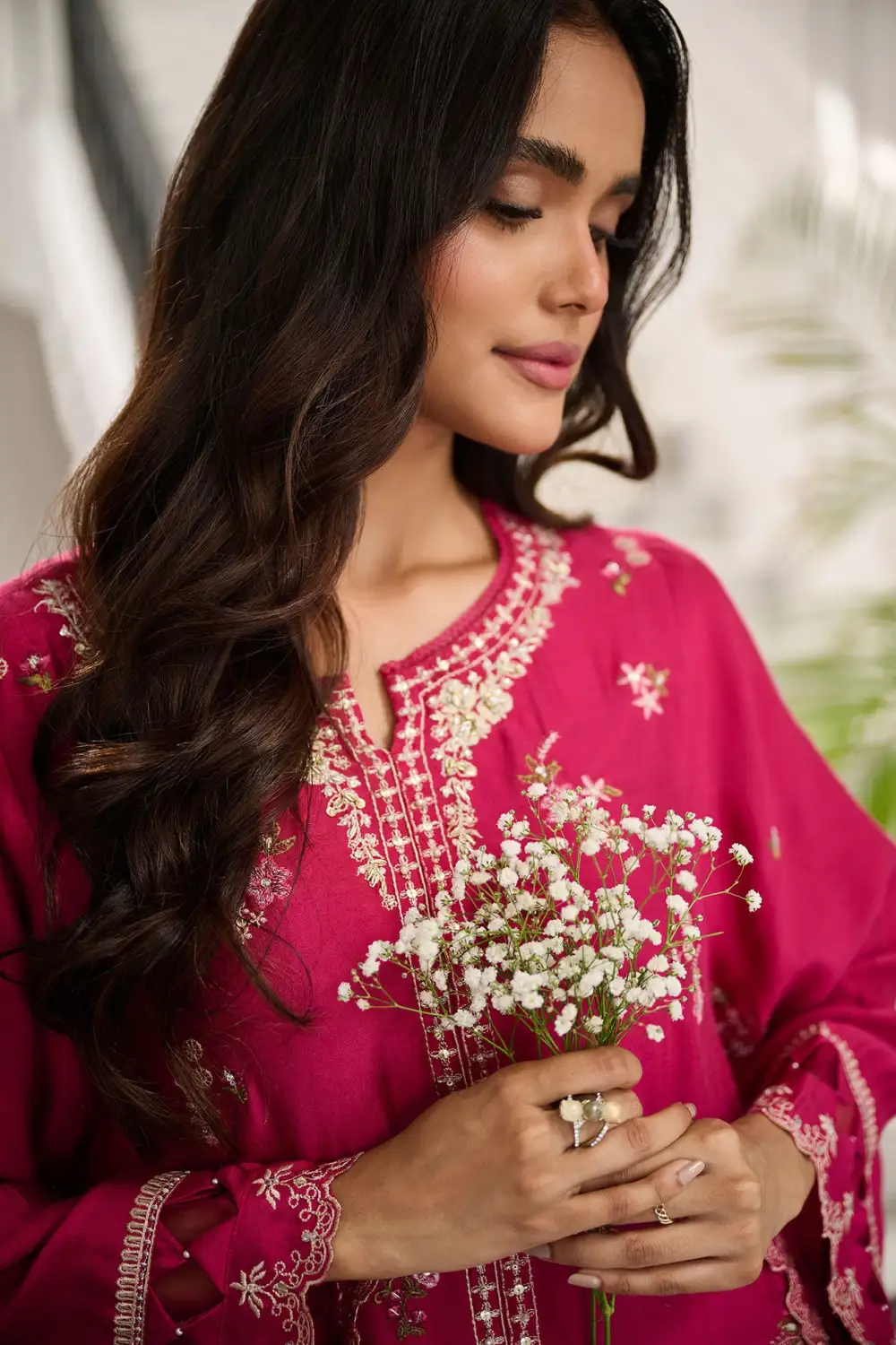 PINK 3PCS  EMBROIDERED KURTA WITH TROUSER