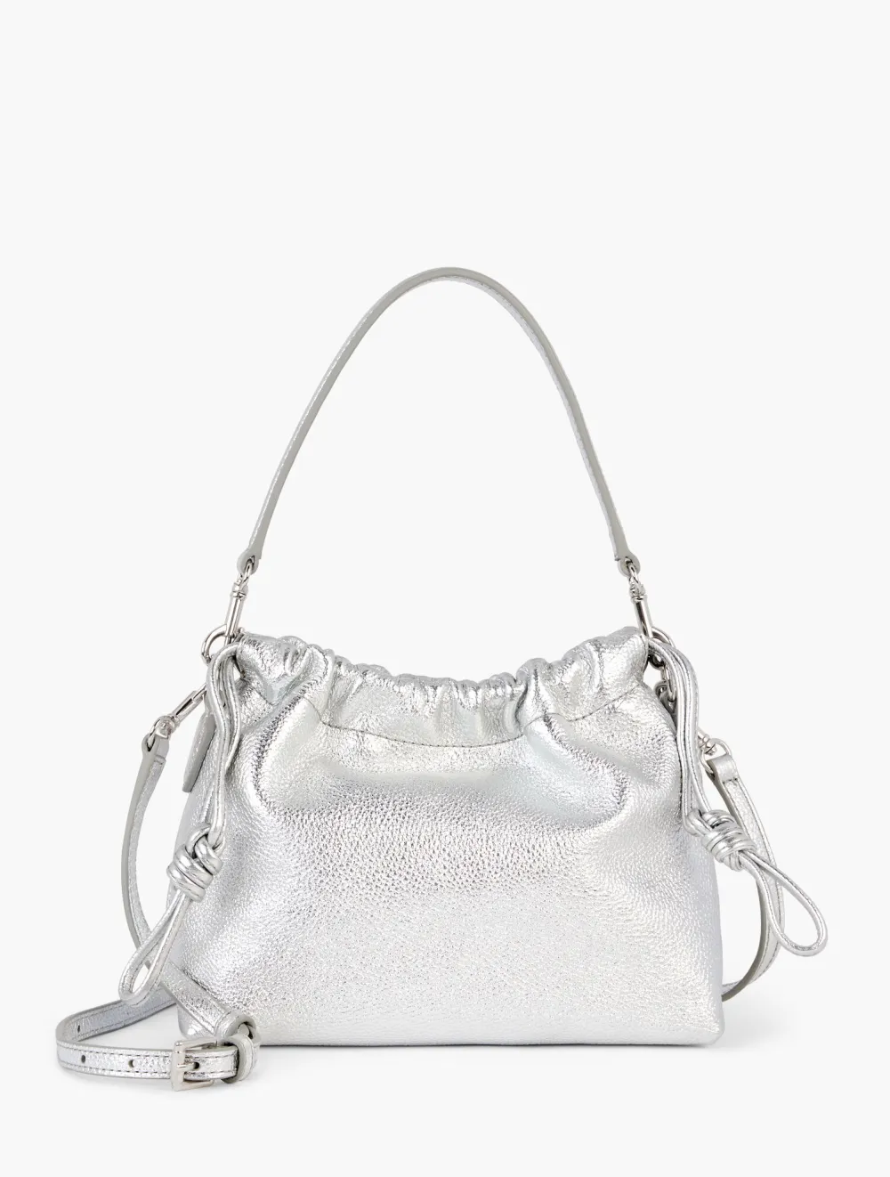 Metallic Leather Drawstring Crossbody Bag