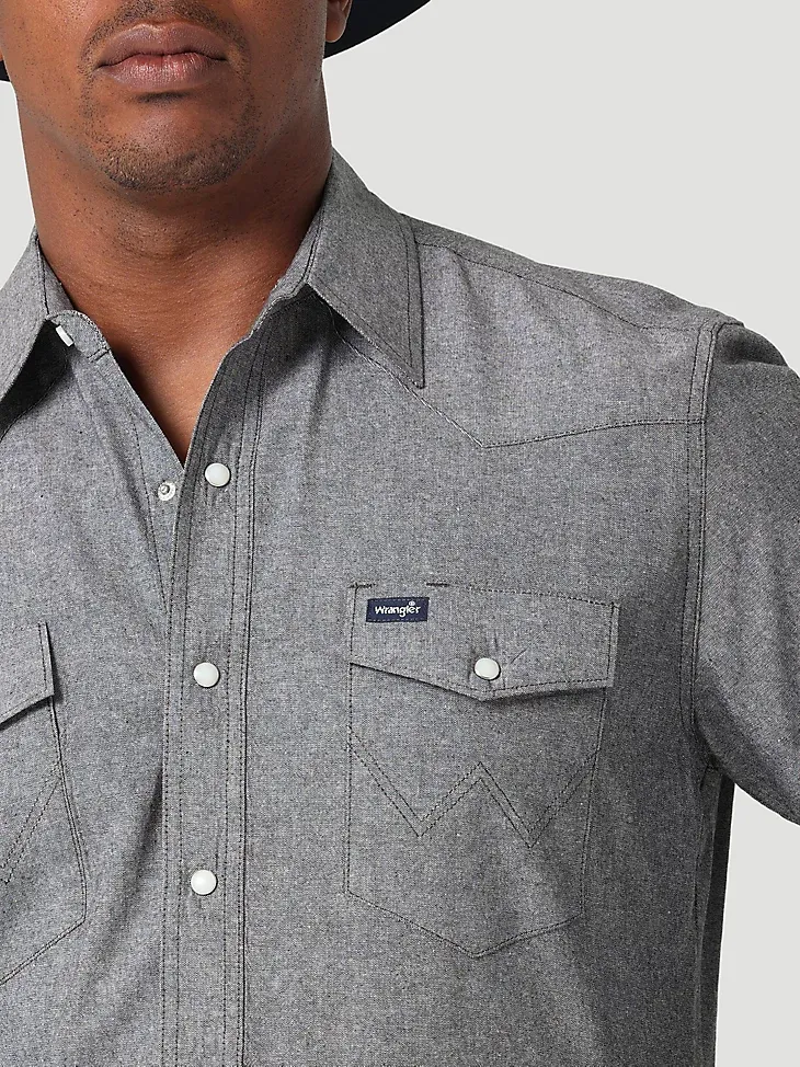 MEN'S COWBOY CUT WORK CHAMBRAY LONG SLEEVE WESTERN SNAP SHIRT IN MOONLESS NIGHT