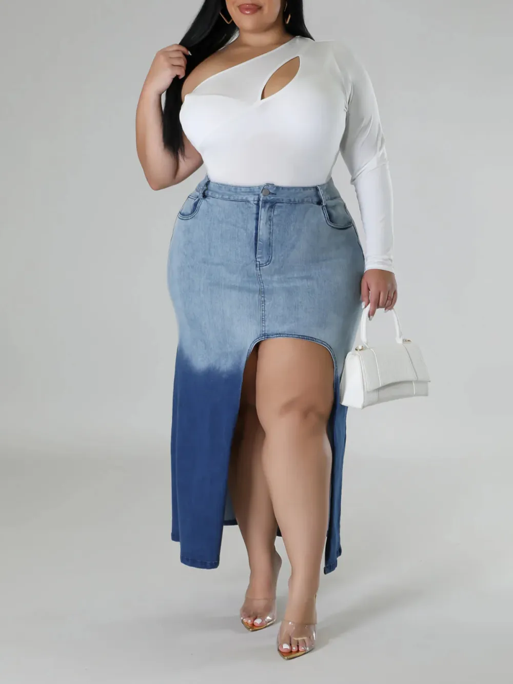 Plus-Size Fashion Women'S Dress Color Denim Wrap Hip Skirt