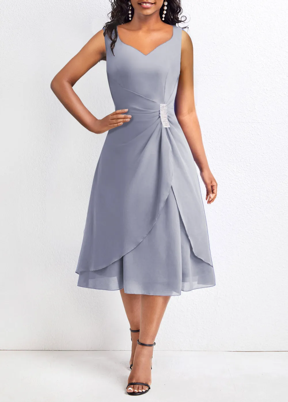 Sleeveless Asymmetry Dusty Purple Heart Collar Dress