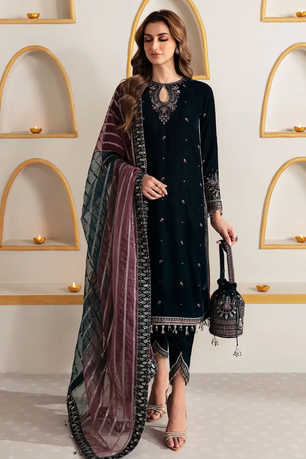 Embroidered Velvet Formal Sets