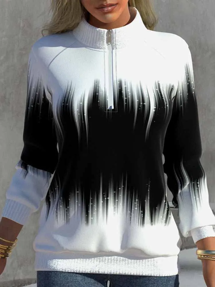 Contrasting Swirl Print Zip-Up Sweatshirt