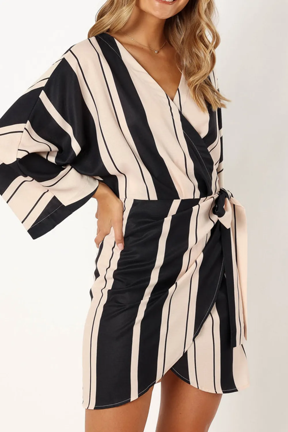 DEON WRAP MINI DRESS - BLACK CREAM