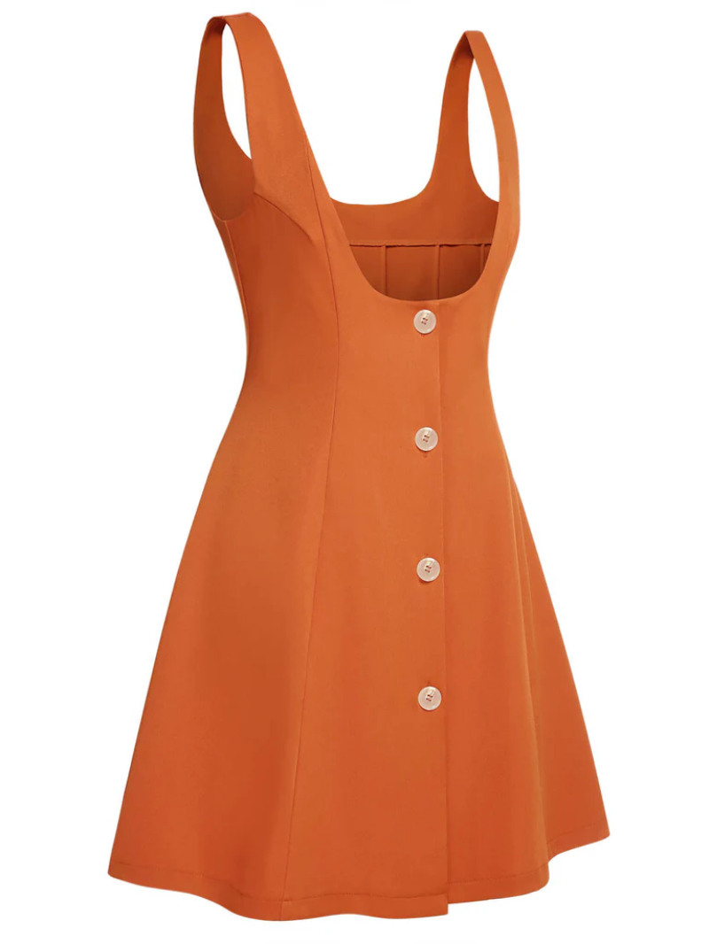 ORANGE 1960S BUTTON A-LINE SUSPENDER SKIRT