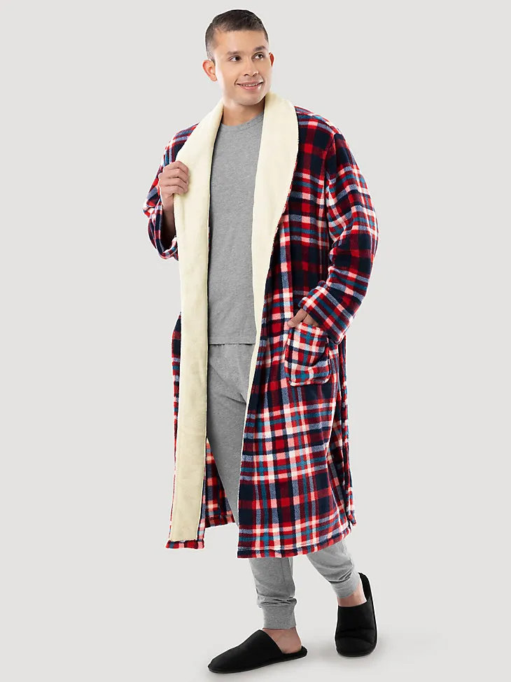 PLAID FLANNEL SHERPA LINED ROBE IN RED