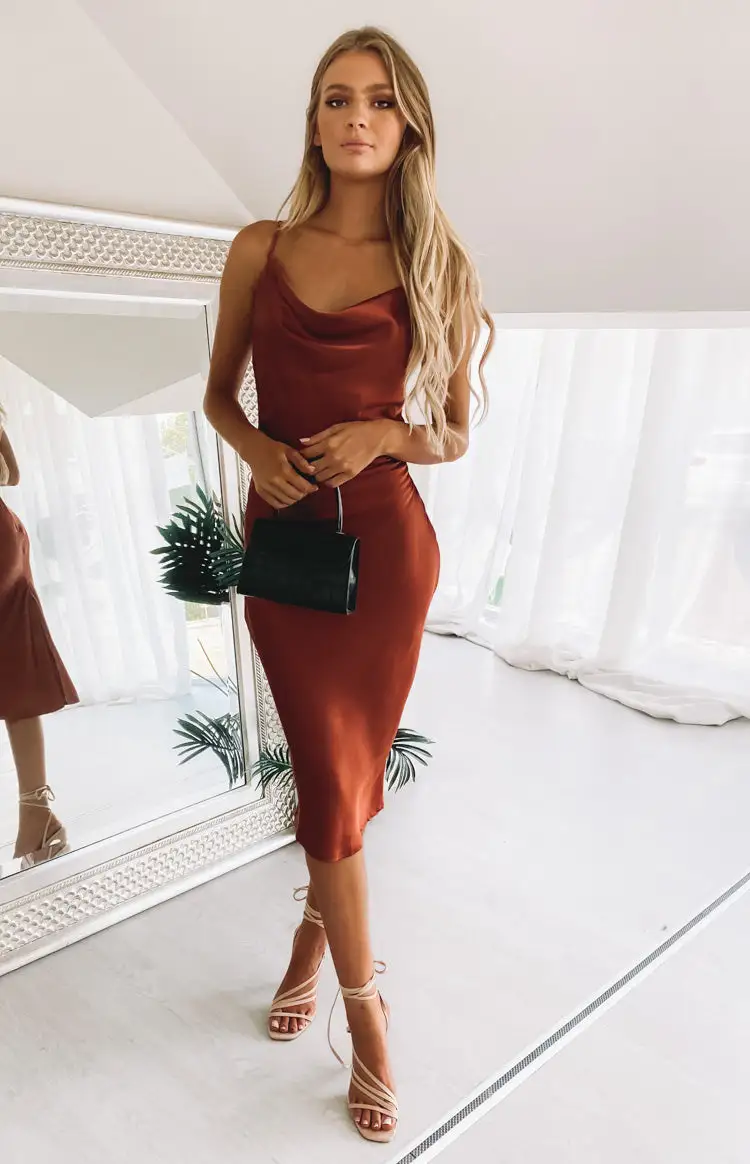 Schiffer Slip Midi Dress Rust