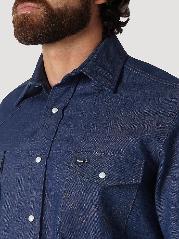 COWBOY CUT® WORK WESTERN RIGID DENIM LONG SLEEVE SHIRT IN RIGID INDIGO