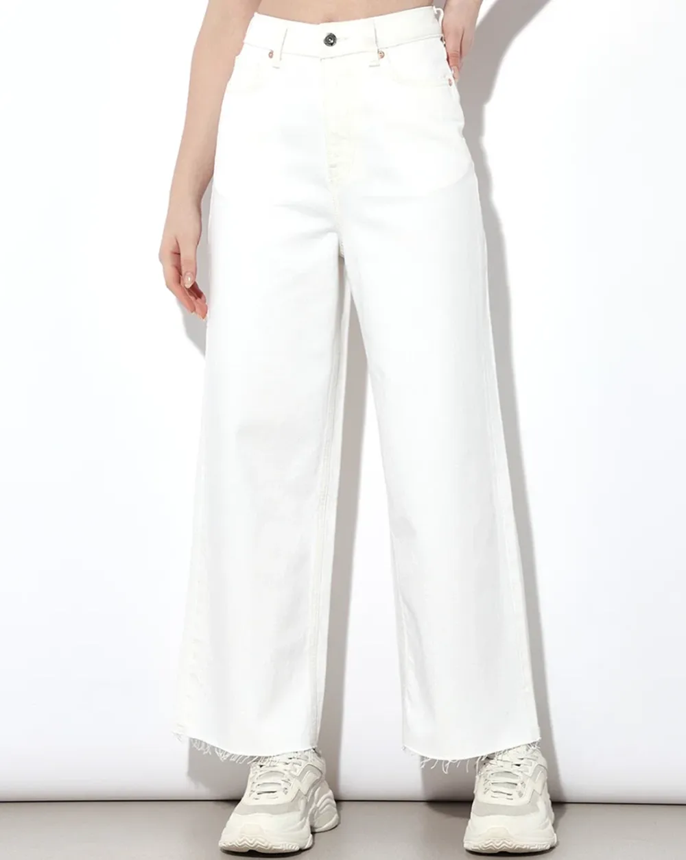 White Raw Edge Wide Leg Jeans