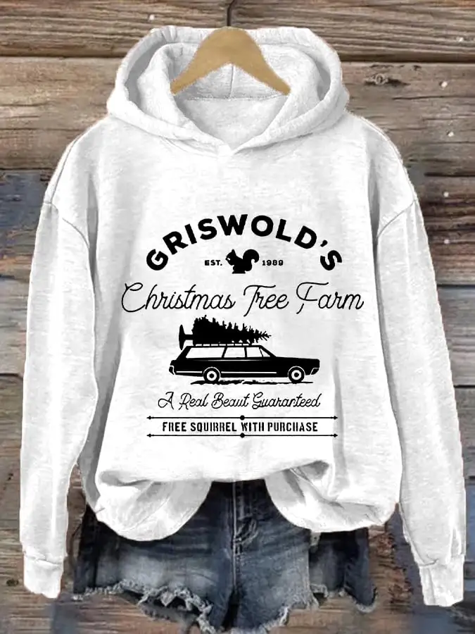 Women's Christmas Griswold Co Christmas Tree Farm Hooded Sweatshirt