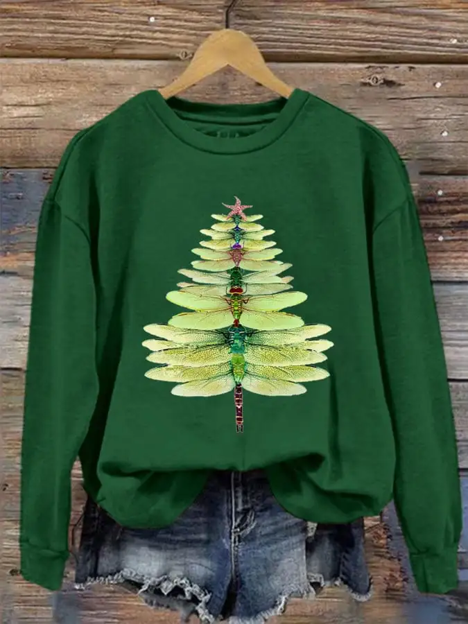 Women's Christmas Dragonfly Tree Sweatshirt