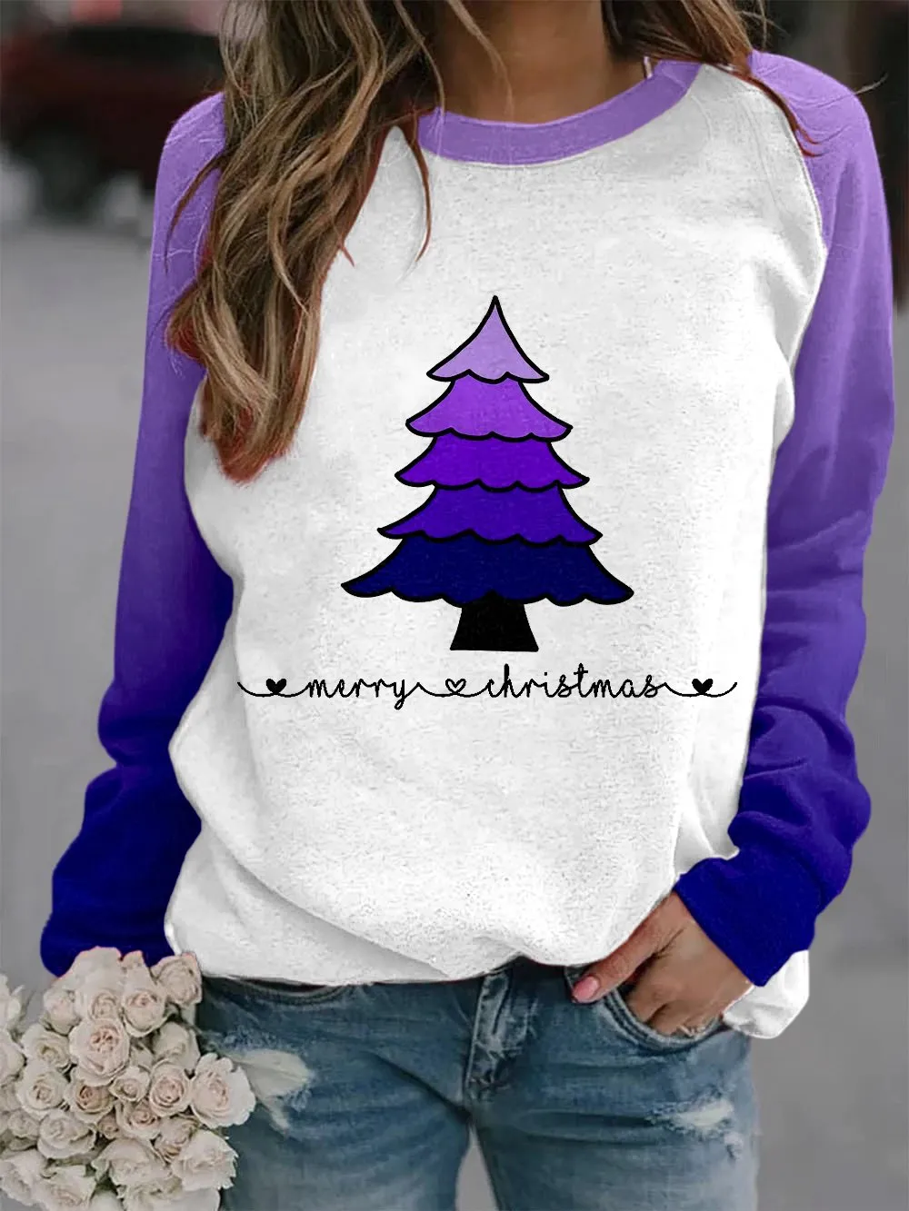 Women's Purple   Tree Print Sweatshirt