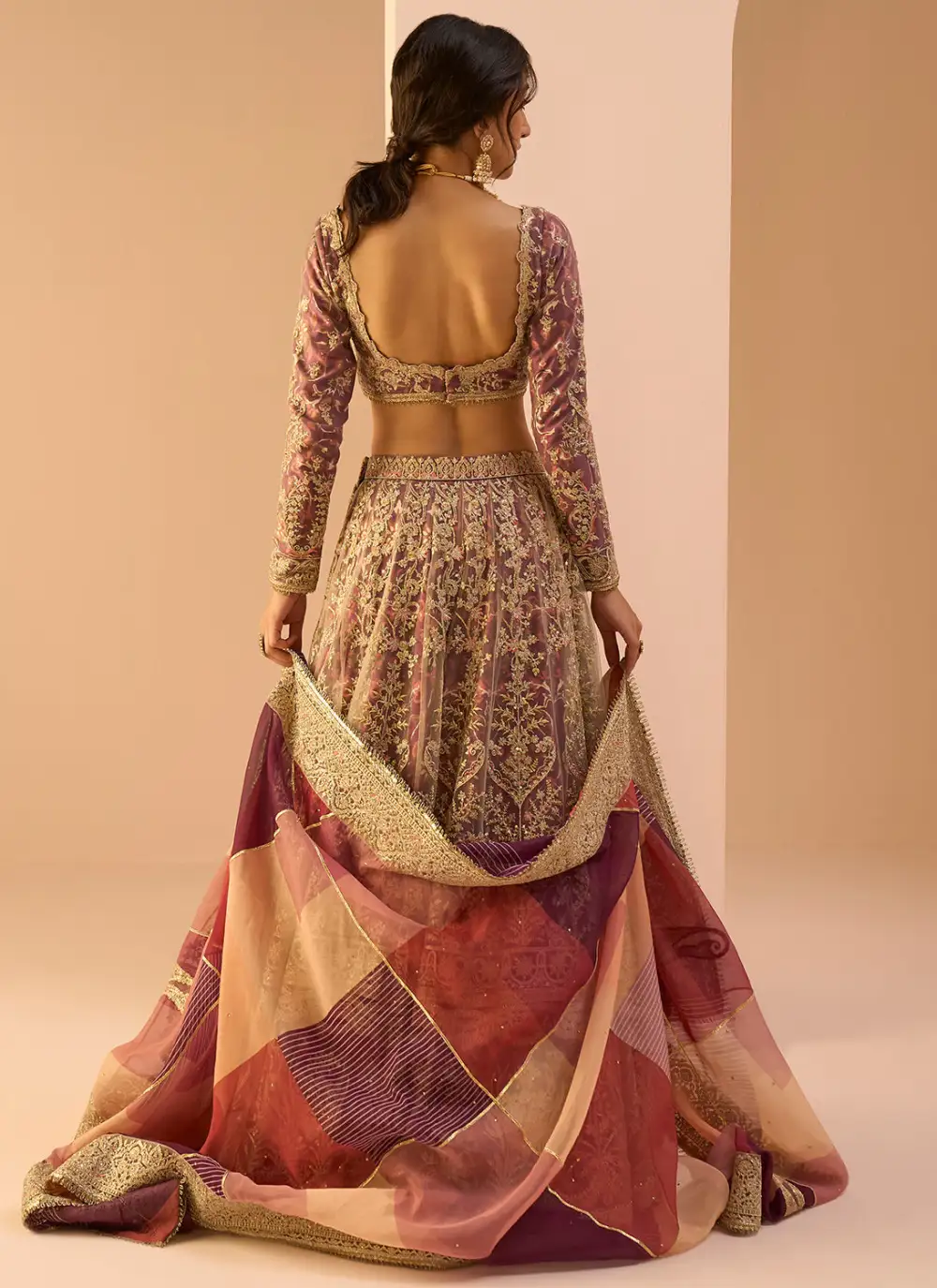 Magenta Multicolor Embroidered Lehenga