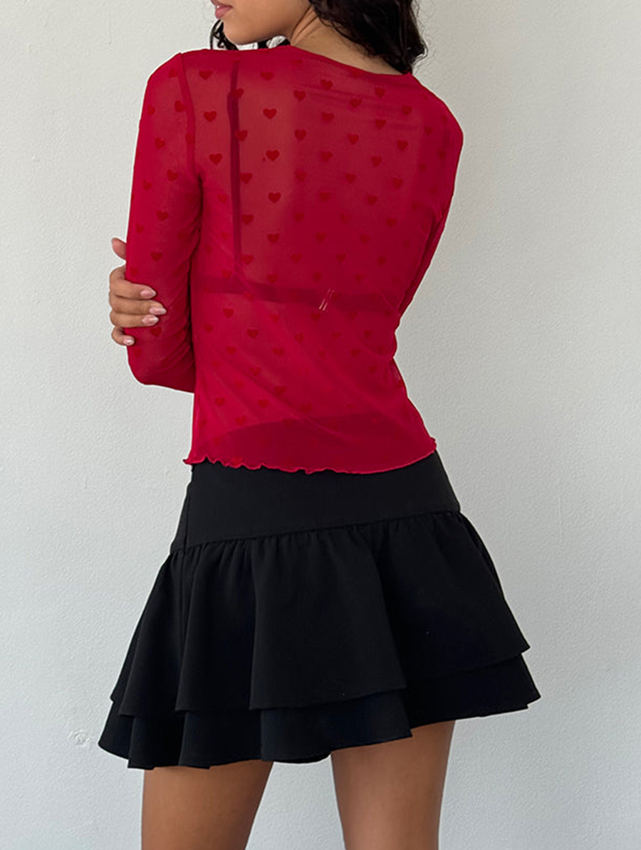 Kahula Shirt In Red Heart Flocked Mesh