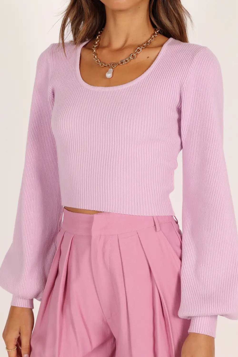 Daphne Crewneck Bubble Sleeve Knit Sweater - Lilac