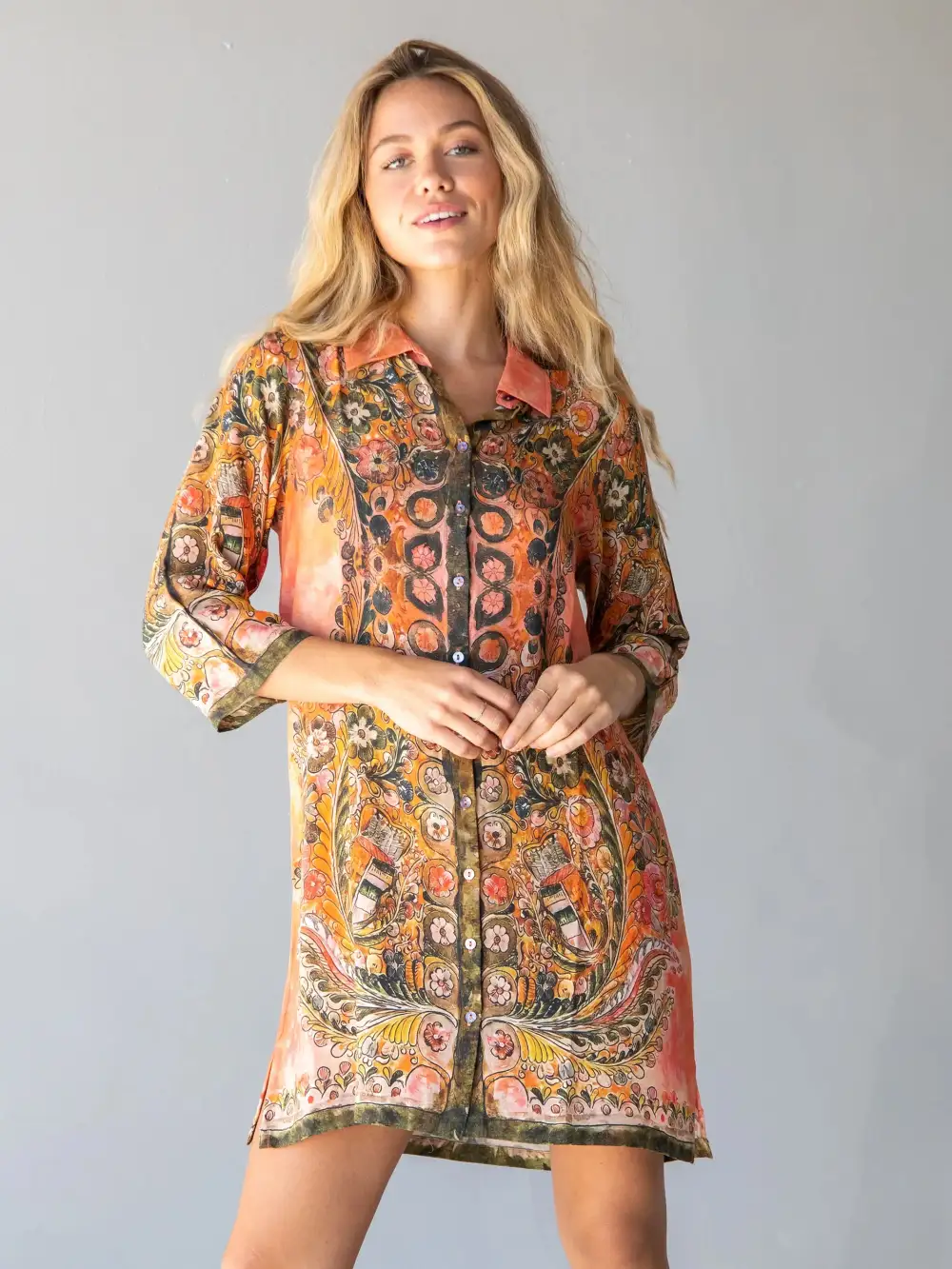 Fiona Tunic Dress - Orange Paisley